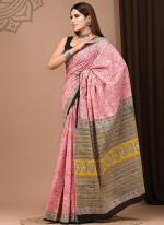 Cotton Mul Mul Baby Pink Casual Wear Printed Saree